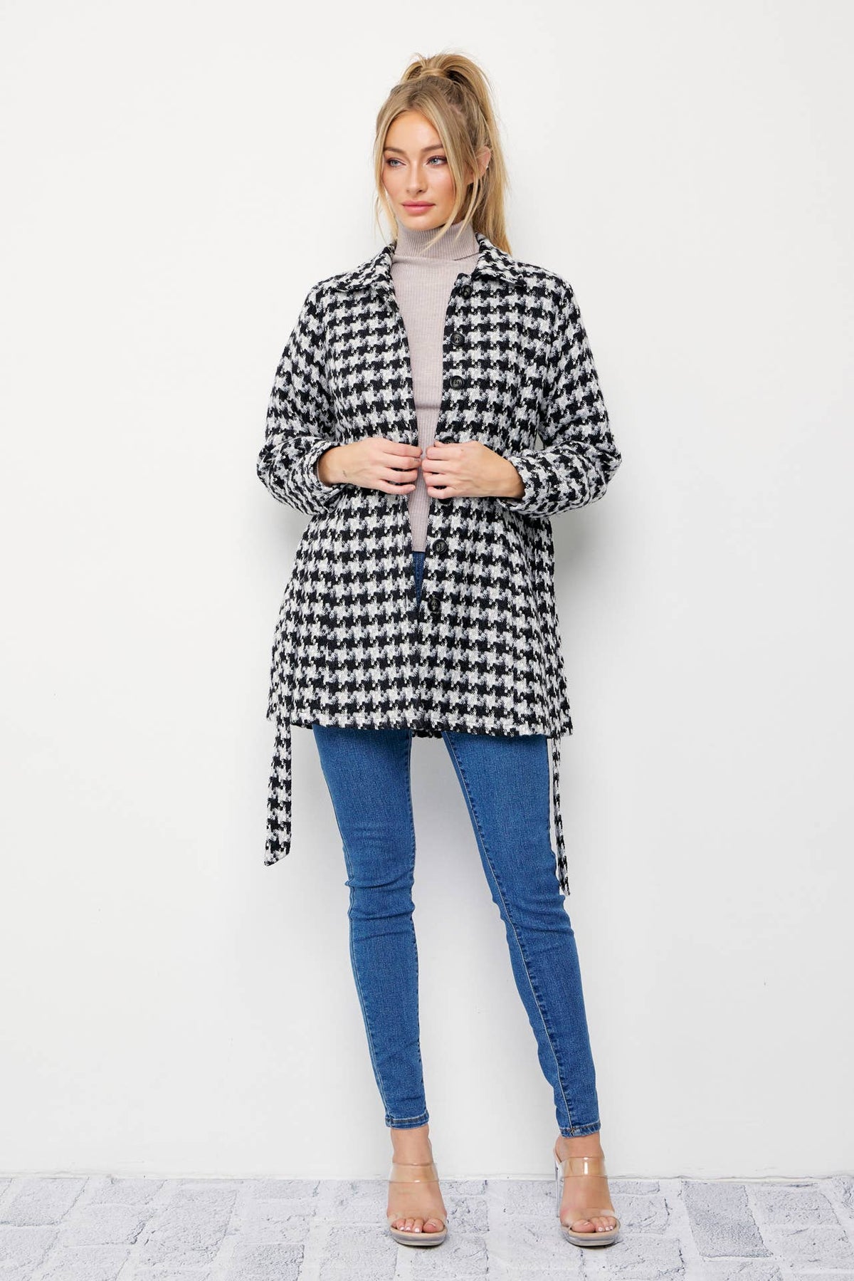 Houndstooth Dress Jacket With Tie