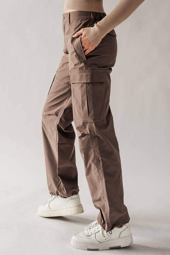 Olive Half Elastic Waistband Cargo Pants