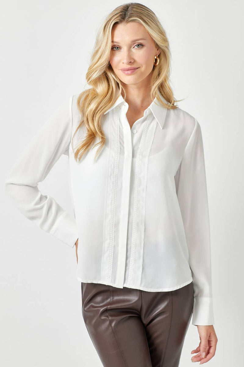 Embroidery Detail Blouse in Off White