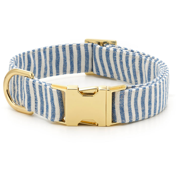 Lake Blue Stripe Spring Dog Collar: Small in Gold