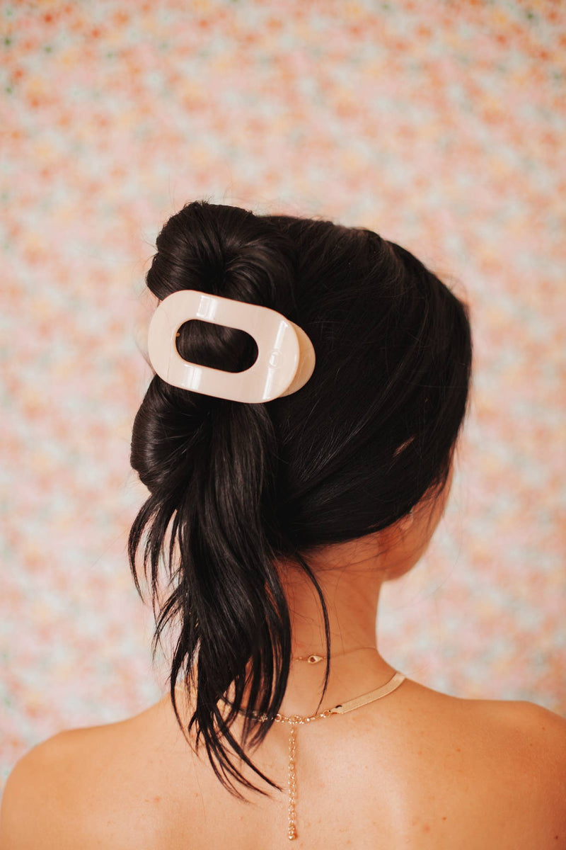 Round Flat Hair Clip: Med, Almond Beige