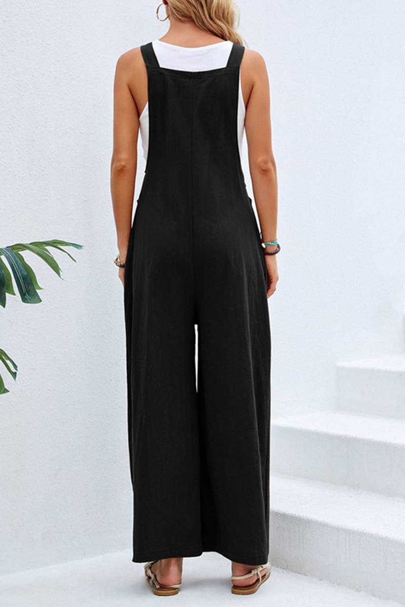 Solid Color Overalls in Black