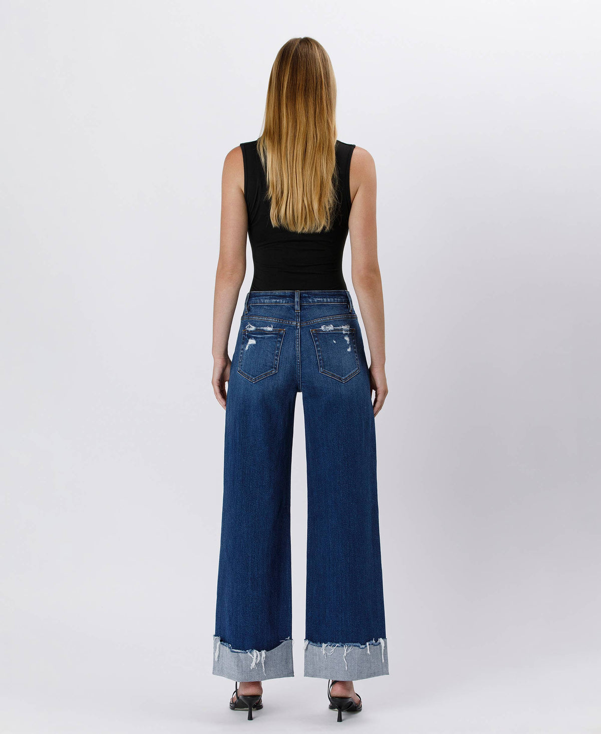 High Rise Cuffed Baggy Jeans in Blue Stream