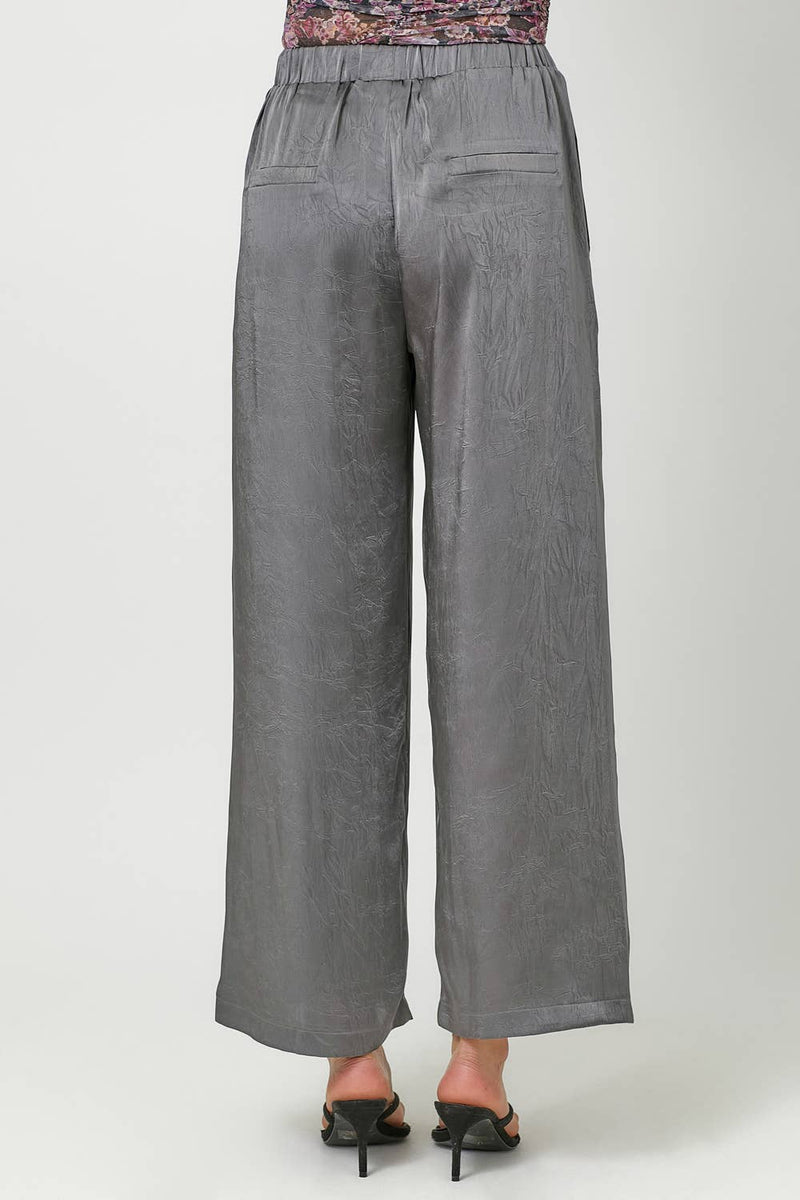 Crinkle Satin Pull-On Pants in Charcoal