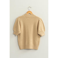 Short Sleeve Sweater With Puff Sleeves in Taupe