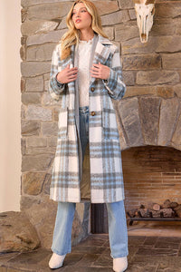 Fuzzy Plaid Long Coat in Ivory Mix