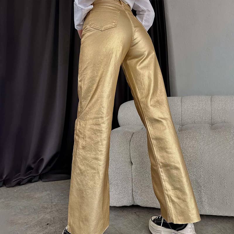 Metallic High Rise Pant in Gold