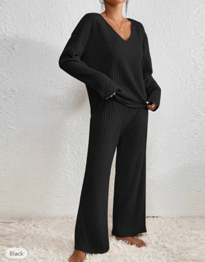 Casual Pit Strip Long Sleeve Set in Black