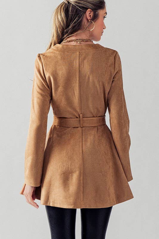 Soft Suede Tie Waist Jacket in Camel