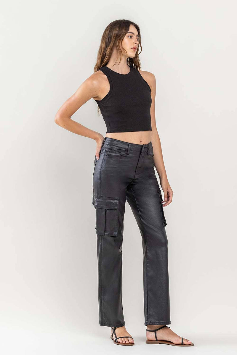 High Rise Coated Cargo Jeans