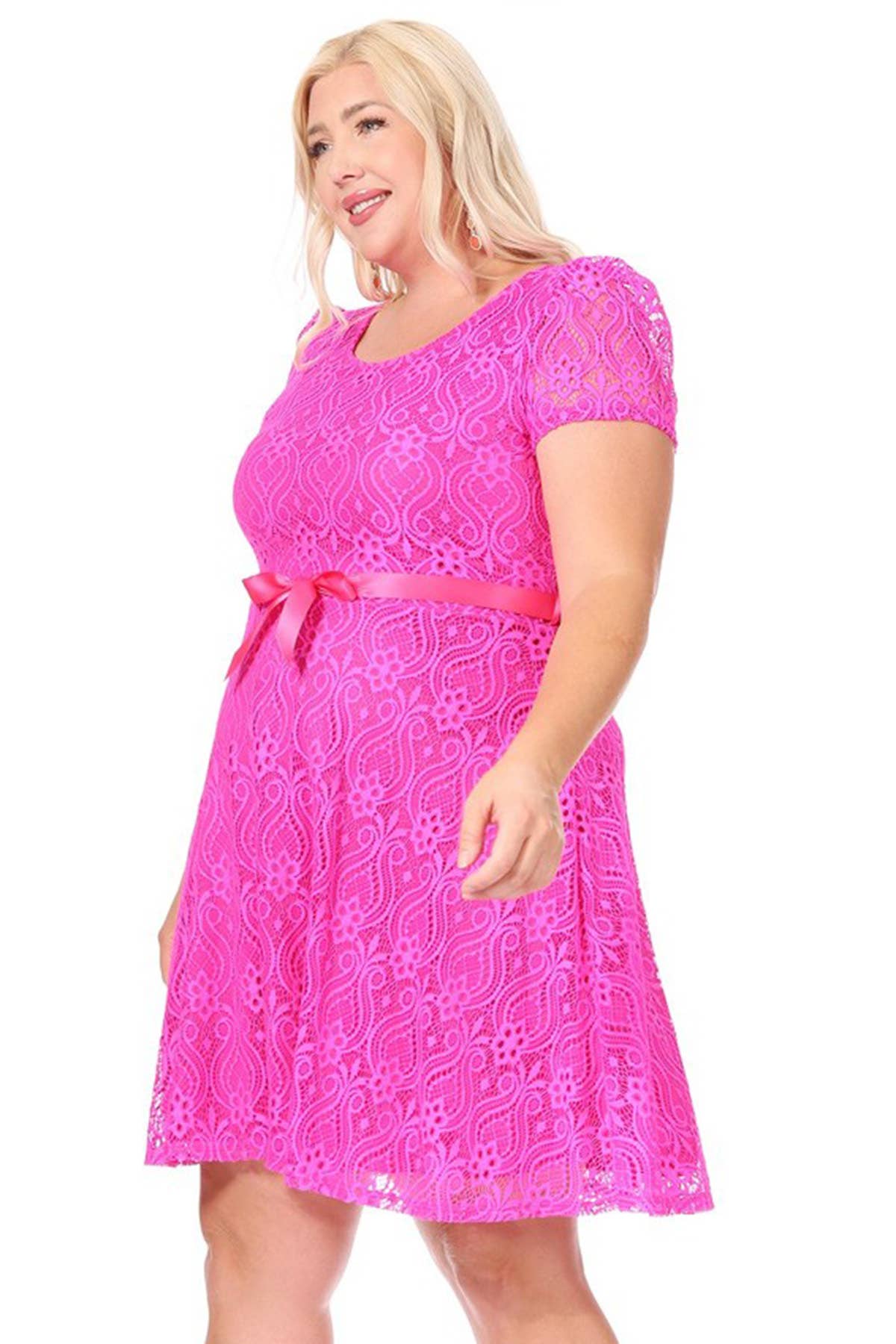 Women's Plus Size Lace Midi Dress in Hot Pink