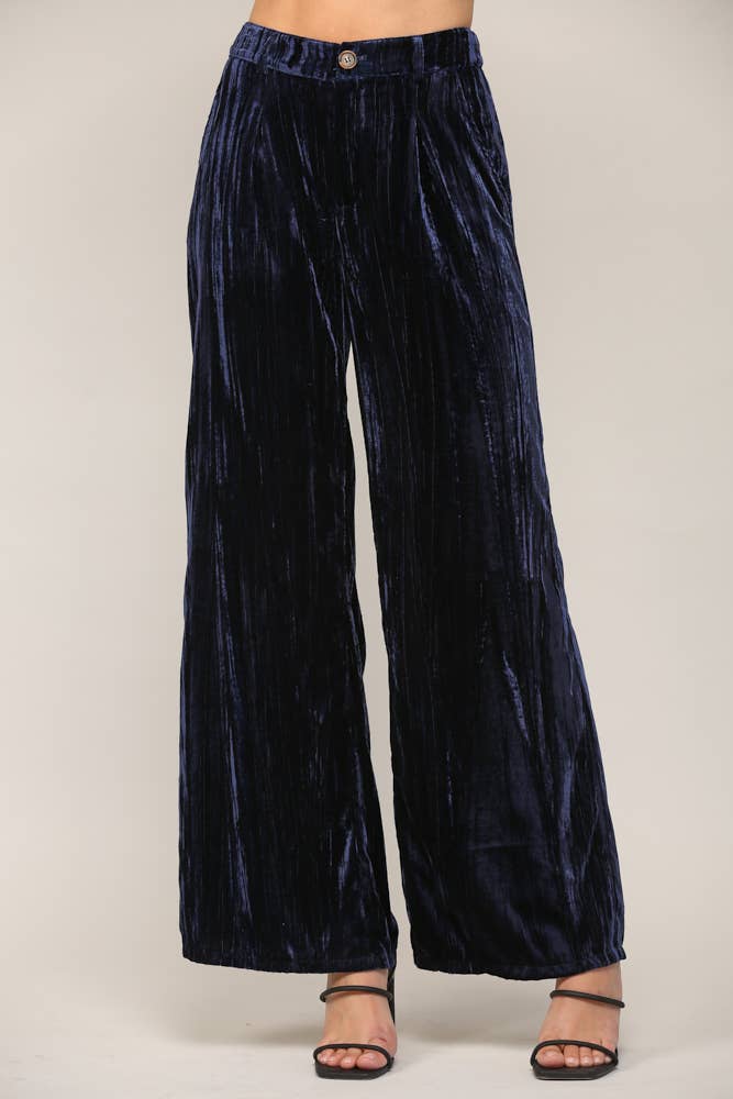 Velvet Wide Leg Pants in Moonlight Blue