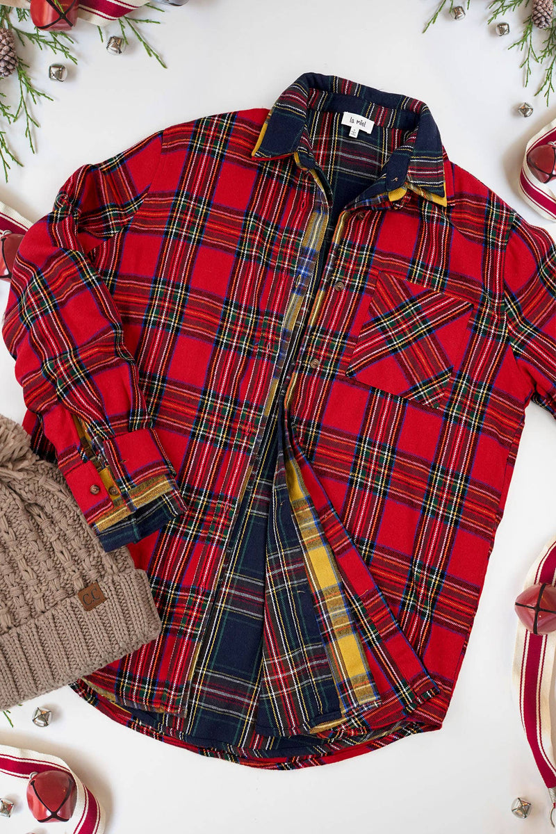 Oversized Plaid Shirt in Red Ribbon