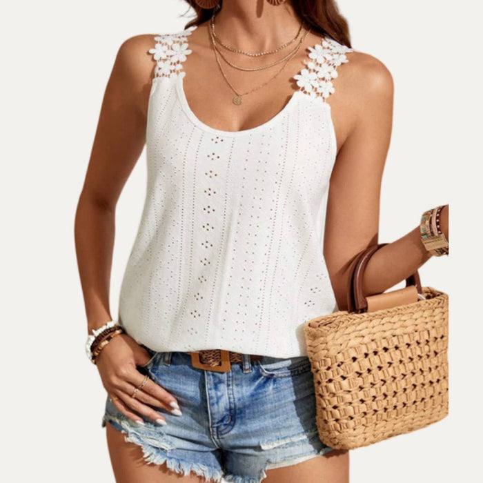 Crochet Floral Tank Top in White