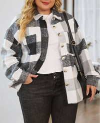 Plus Size Plaid Button Up Shacket in Black