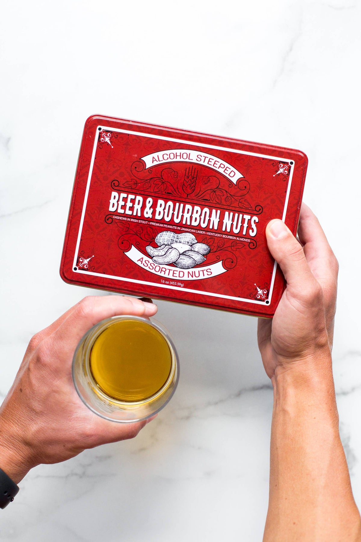 Beer and Bourbon Liquor Nuts Gourmet Gift Tin