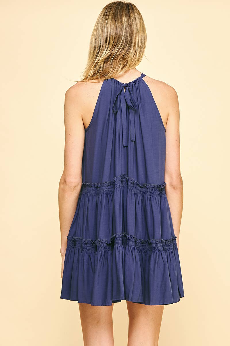 Dusty Blue Halter Mini Dress