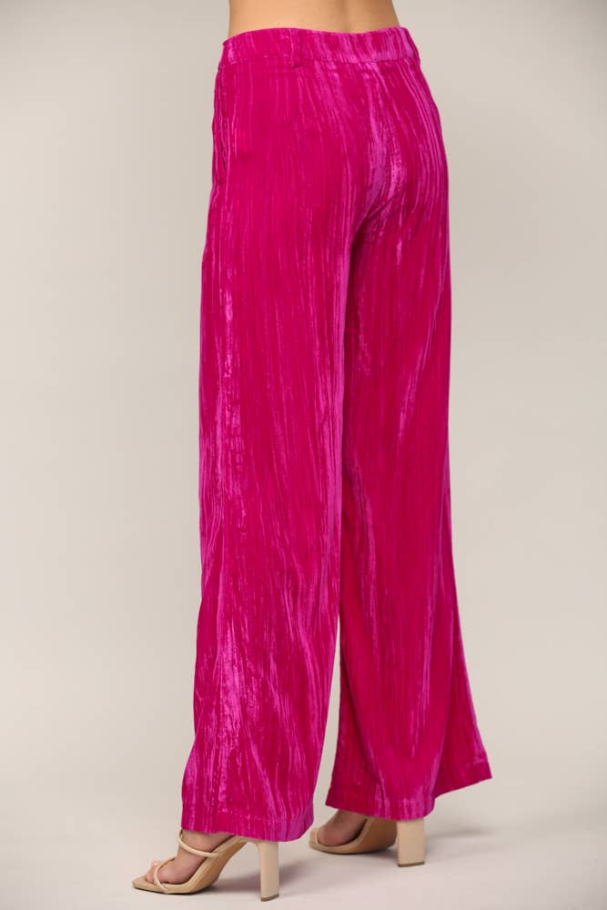 Velvet Wide Leg Pants in Hot Pink