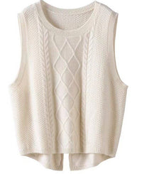 Cable Knit Slit Sweater Vest in Cream