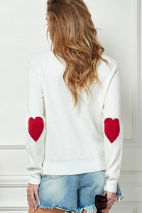 Heart Elbow Patch Knit Sweater in White