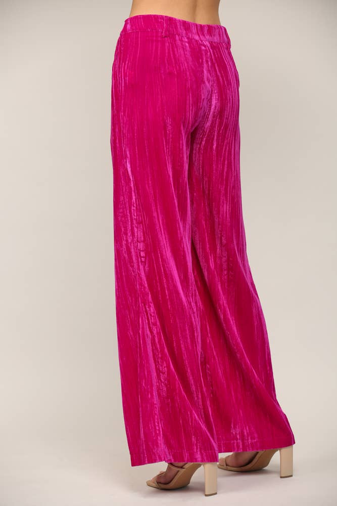 Velvet Wide Leg Pants in Hot Pink