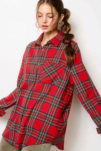 Oversized Plaid Shirt in Red Ribbon