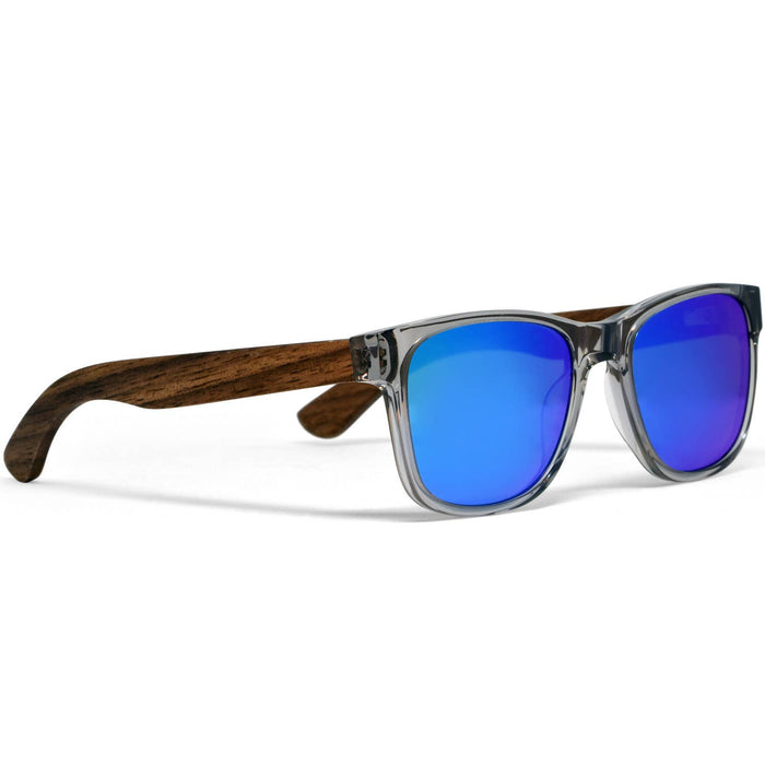 Walnut Sunglasses Transparent Frame Blue Mirrored Lenses