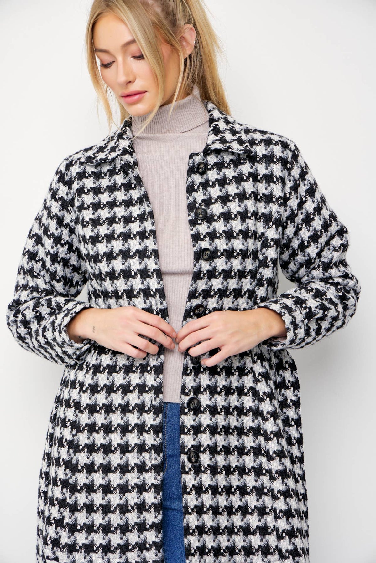 Houndstooth Dress Jacket With Tie