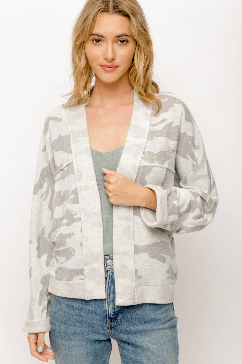 Camo Cardigan in Heather Grey