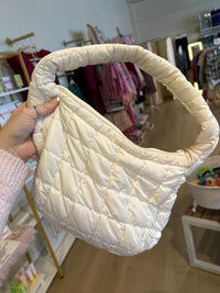 Quilted Puff Tote Shoulder Bag in Ivory