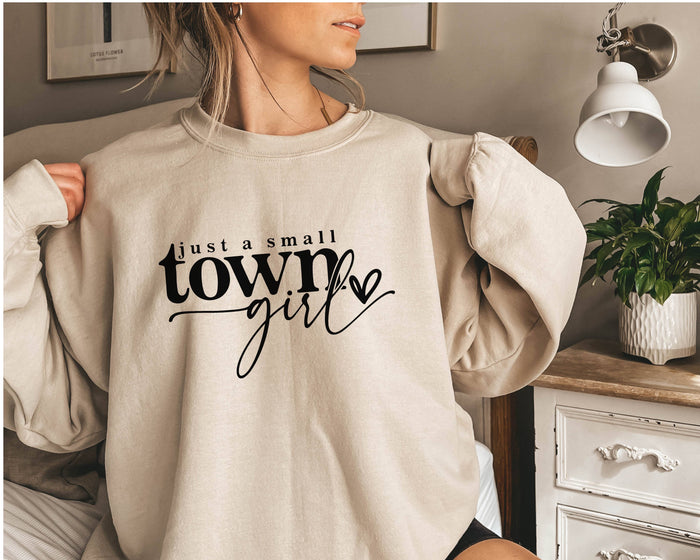 Just a Small Town Girl Crewneck in Beige