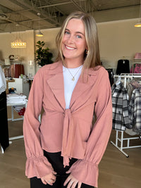 Ruffle Sleeve Peplum Jacket in Dusty Rose