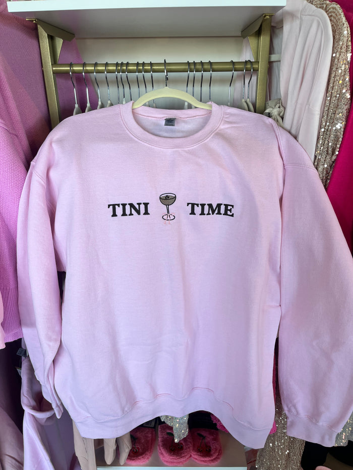 Tini Time Cocktail Crewneck in Light Pink