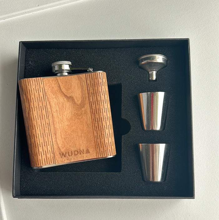 Real Wooden 6 oz. Hip Flask in Premium Gift Box with Shot Glasses & Funnel