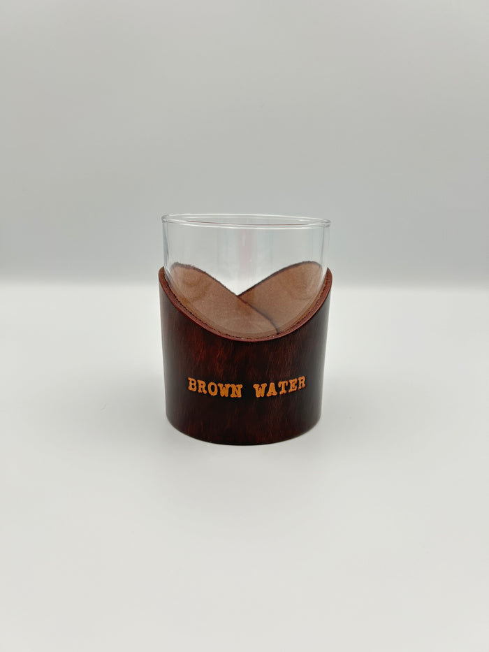 Leather Rocks Glass - Brown Water Leather Wrap