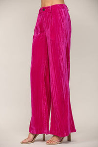 Velvet Wide Leg Pants in Hot Pink