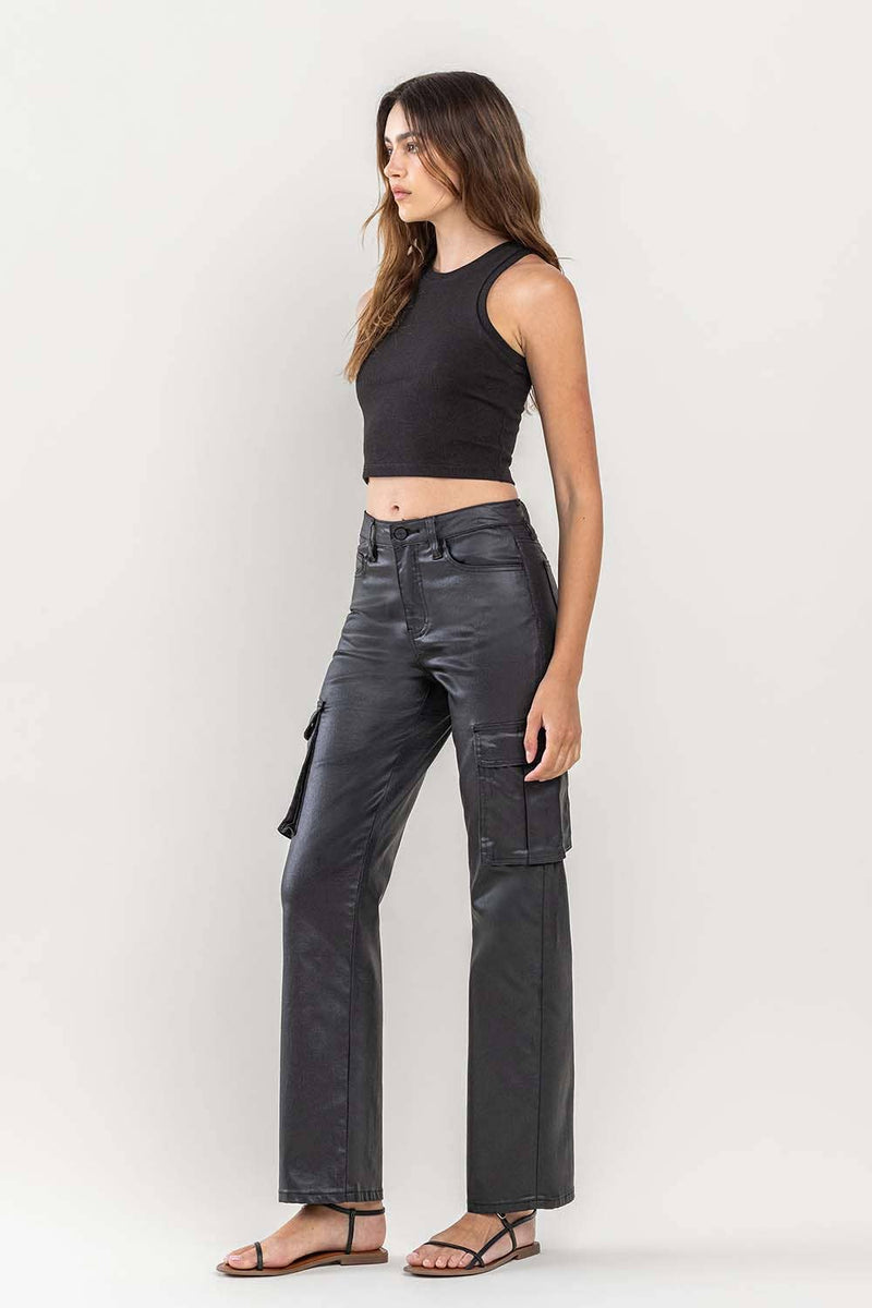 High Rise Coated Cargo Jeans