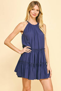 Dusty Blue Halter Mini Dress