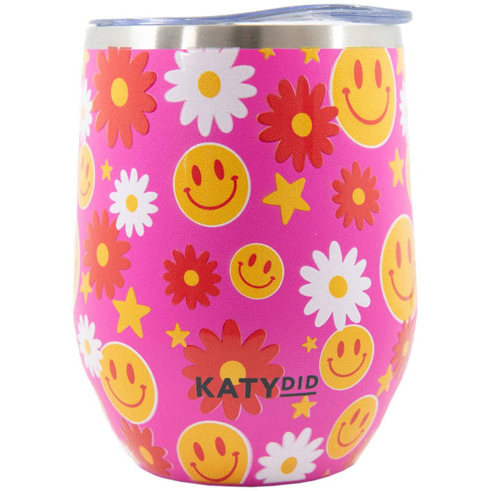 Red Flower Happy Face Wine Tumbler