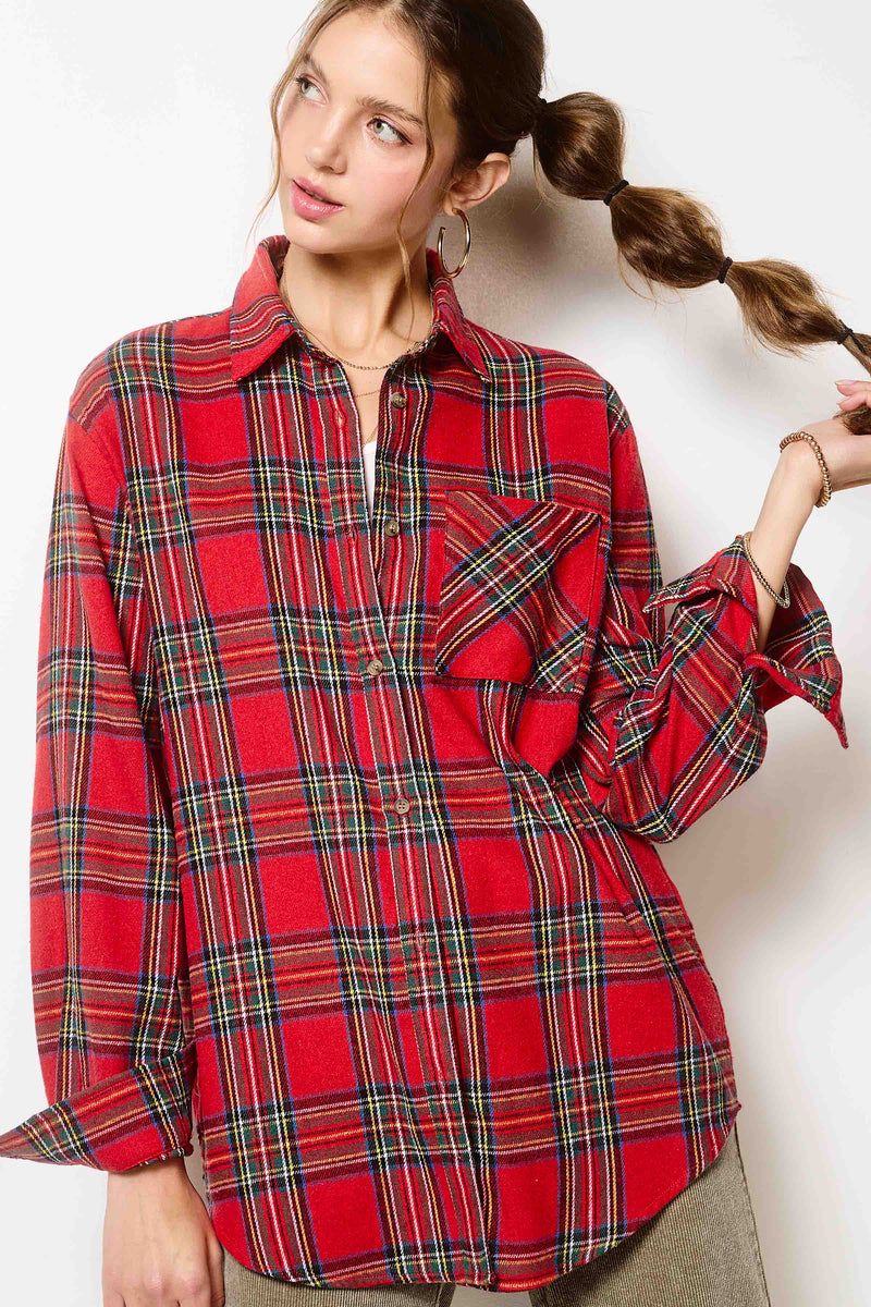 Oversized Plaid Shirt in Red Ribbon