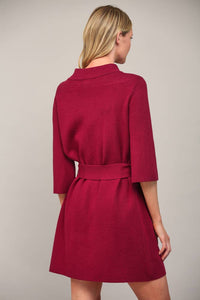 Belted in Burgundy Sweater Dress