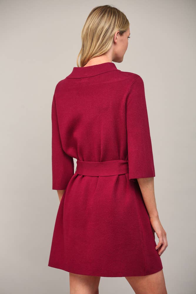 Belted in Burgundy Sweater Dress