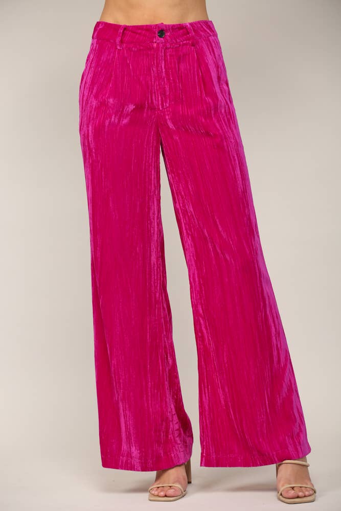 Velvet Wide Leg Pants in Hot Pink