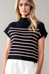 The Striped Boxy Top in Black