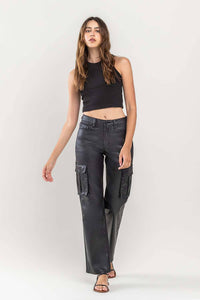 High Rise Coated Cargo Jeans