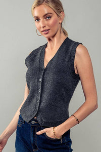 Antique Charm Knit Vest in Charcoal