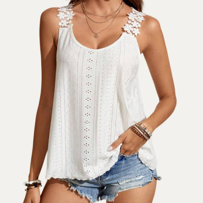 Crochet Floral Tank Top in White