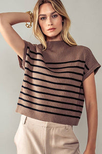 The Striped Boxy Top in Mocha