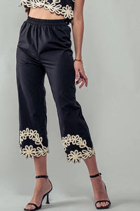 Interlaced Floral Pants in Black and Beige