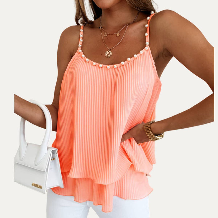 Pearl Tiered Sleeveless Cami Top in Salmon